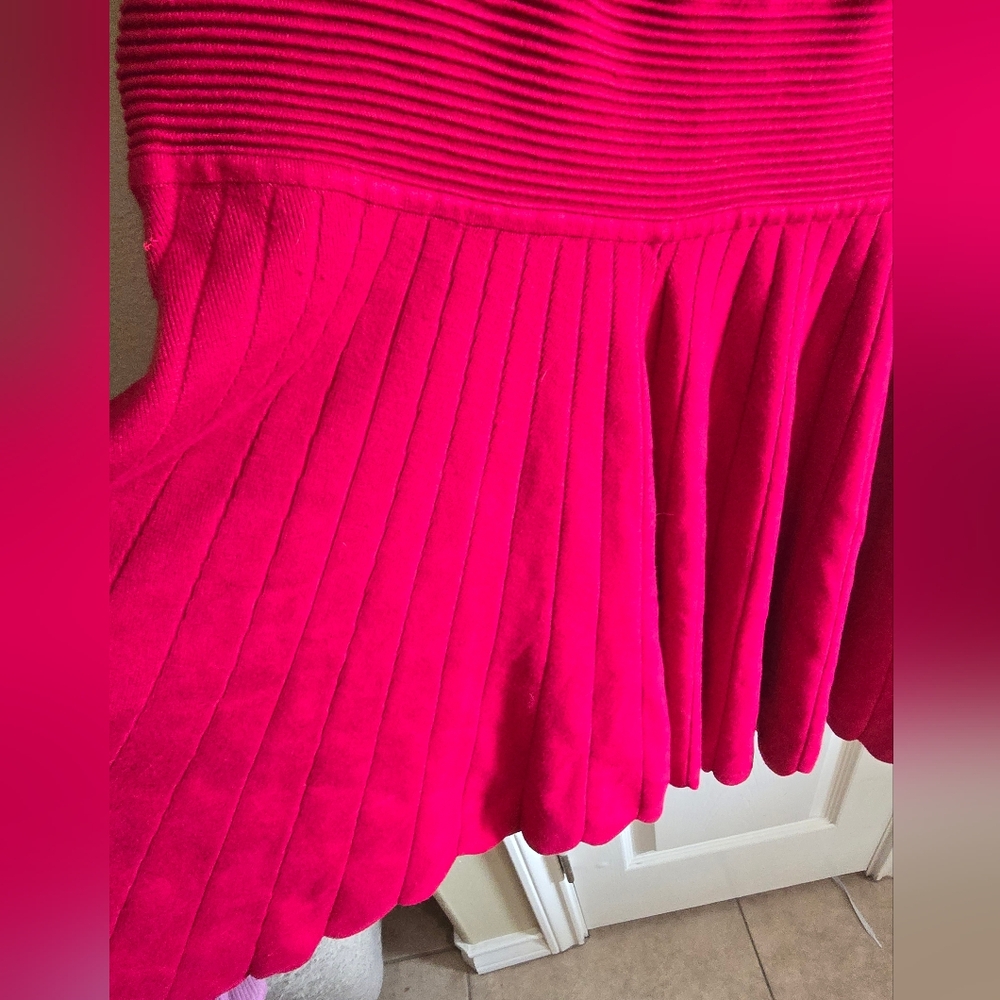 Express Red Scallop Neck Fit-and-Flare Dress - Picture 11 of 16